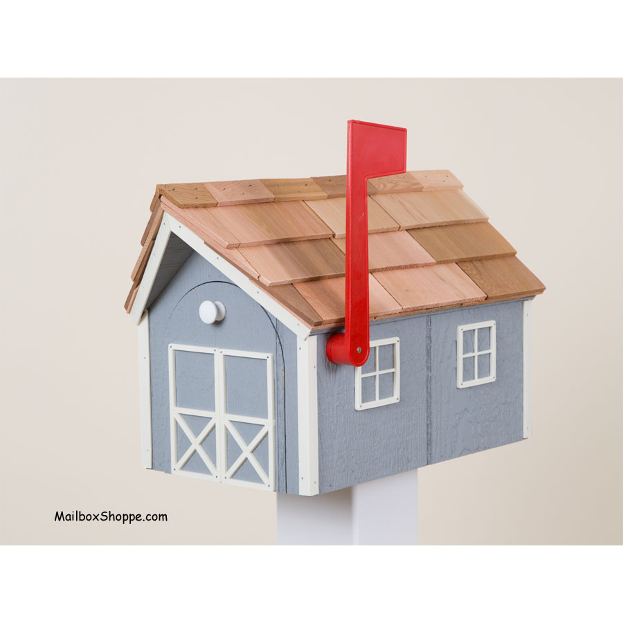 Amish Dutch Barn Painted Wooden Mailbox with Cupola Red with White Trim